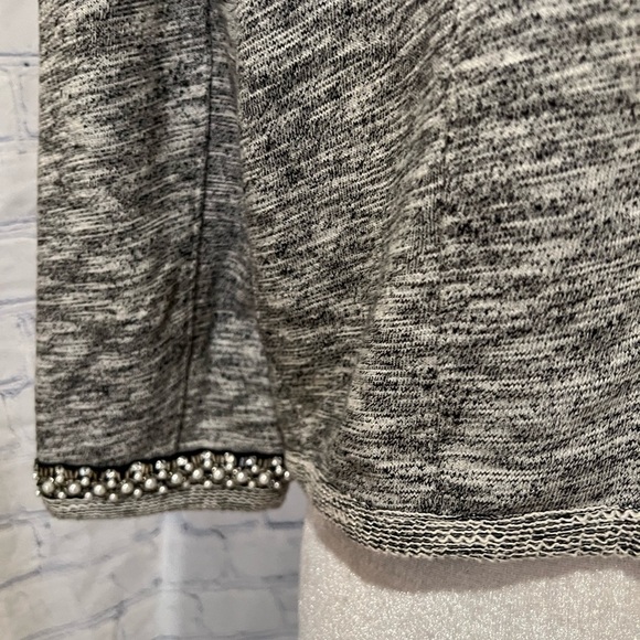 Express Womens Blazer Heathered Grey Crop Knit Open Front Beaded Cuffs Size M - Picture 6 of 8